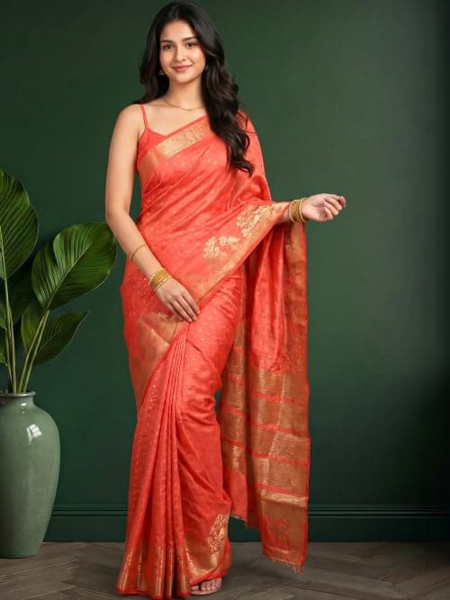 Coral Woven Design saree with Woven Design Border