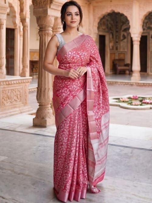 Pink Banarasi Woven Design Saree with Zari Border