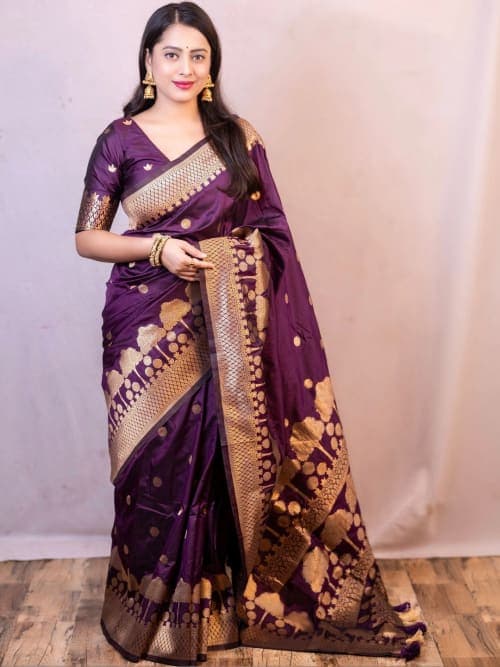 Purple Banarasi Woven Design Saree with Zari Border