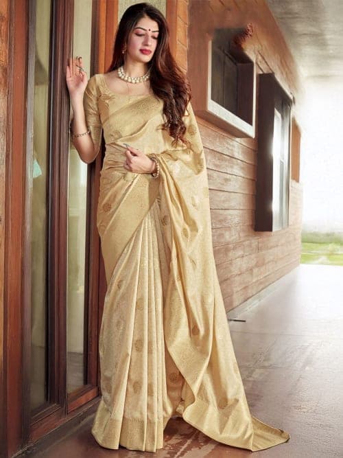 Gold toned kanjeevaram Woven design saree with woven design border