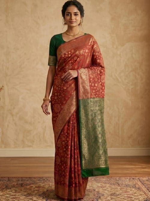 Red Banarasi Woven Design Saree with Zari Detail