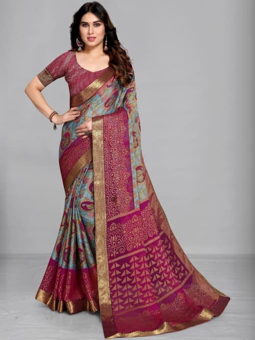 Blue printed sarees with border
