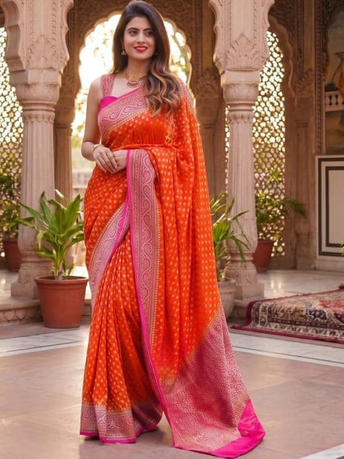 Orange Banarasi Woven Design saree with Woven Design Border