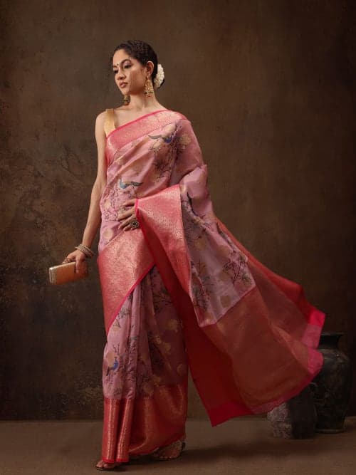 Rust and gold-toned chanderi saree