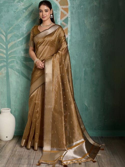 Brown Woven Design saree with Zari Borde