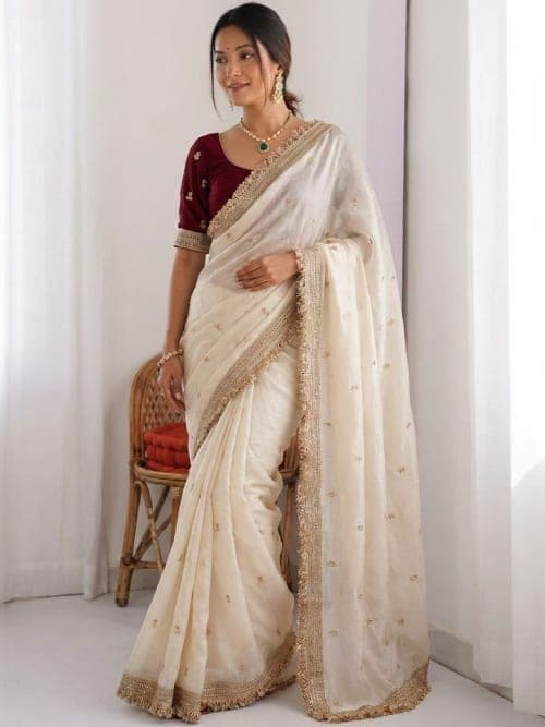 Embellished Embroidered Satin Designer Sarees
For Women