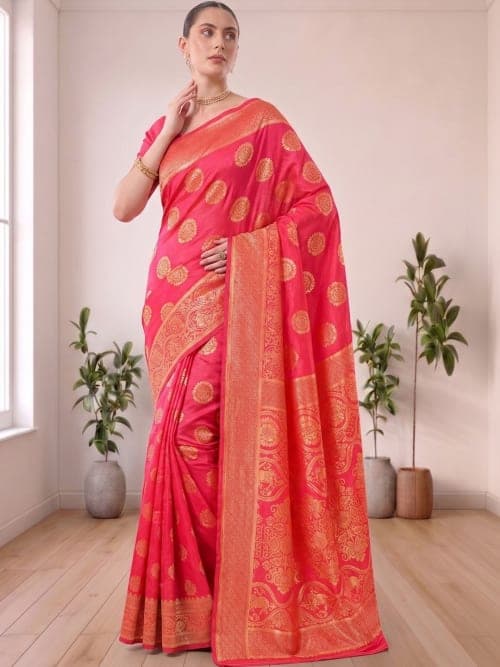 Ethnic Zari Silk Blend Heavy Work Kanjeevaram Saree