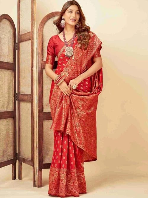 Red Banarasi Art Silk Woven Saree with Zari Border
