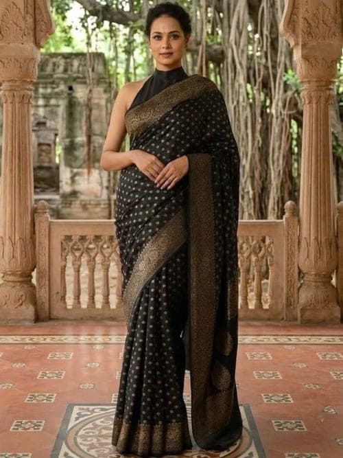 Classic Black Banarasi Woven Saree with Zari Border