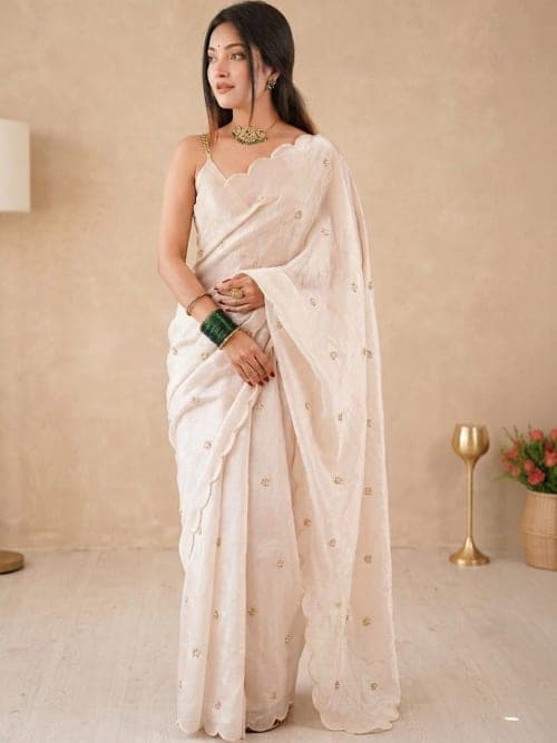 Off White Floral Embroidered saree