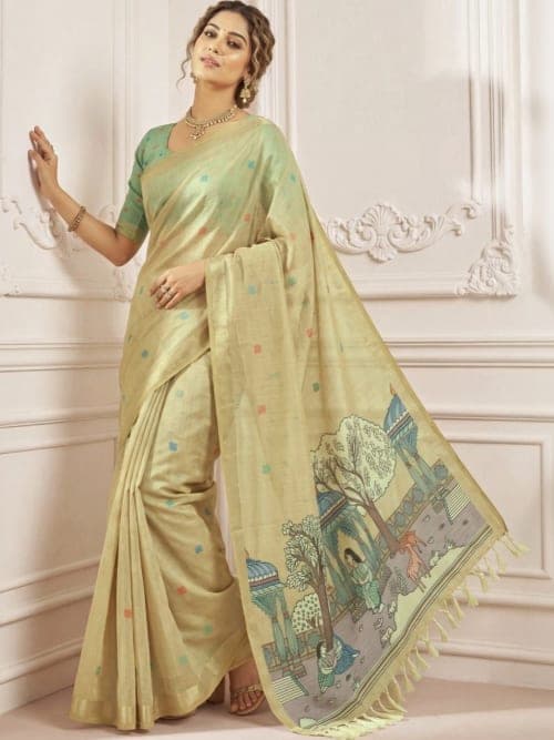 Beige Banarasi Woven Design saree with Woven Design Border border