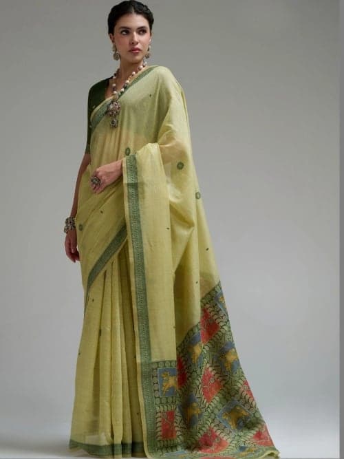 Off White Jamdani Abstract Woven Saree with Zari Detail