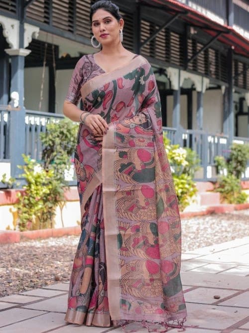 Floral Printed saree with Zari Border border