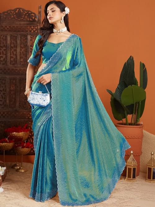 Blue Embellished saree with embellished border