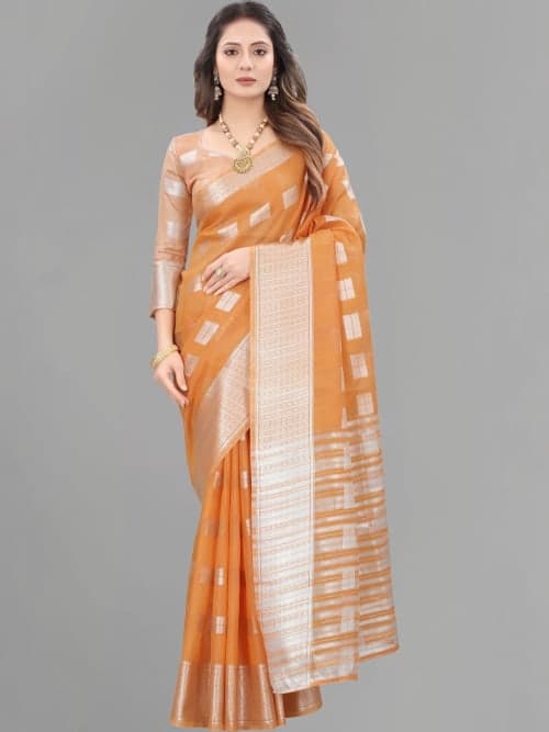 Orange Banarasi Woven Design Saree with Zari Border