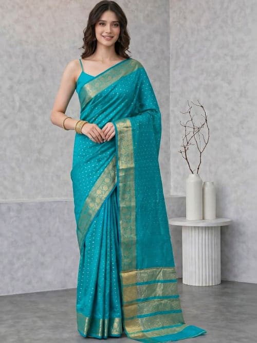 Turquoise Blue Woven Design saree with Woven Design Border border