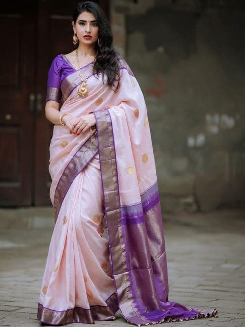 Purple and white Woven Design Banarasi Sillk Saree