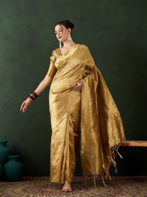 Gold Woven design saree with border