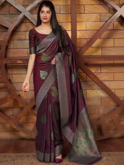 Deep Maroon Banarasi Woven Saree with Zari Detail