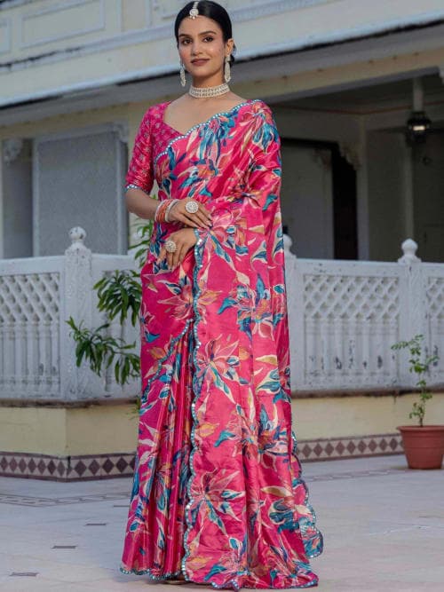 Pink Bagh Solid Saree with Sequinned Embellished Border
