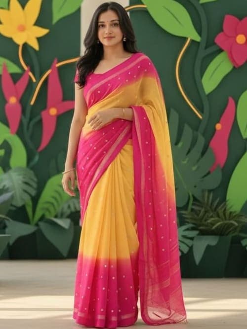 Multicoloured Ombre Dyed saree with Zari Border