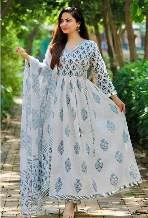 Multicolor Rayon Slub Anarkali Kurti Set