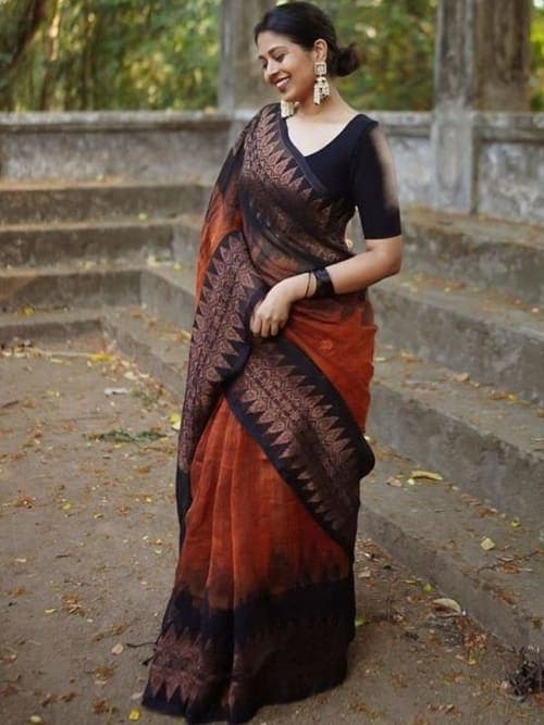 Multicoloured Arani Silk Woven Saree with Zari & Embellishments