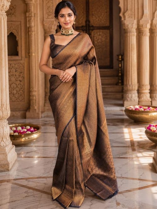 Brown Banarasi Woven Design saree with Woven Design Border