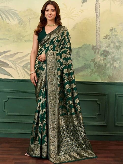 Green Abstract Woven Design saree with Zari Border