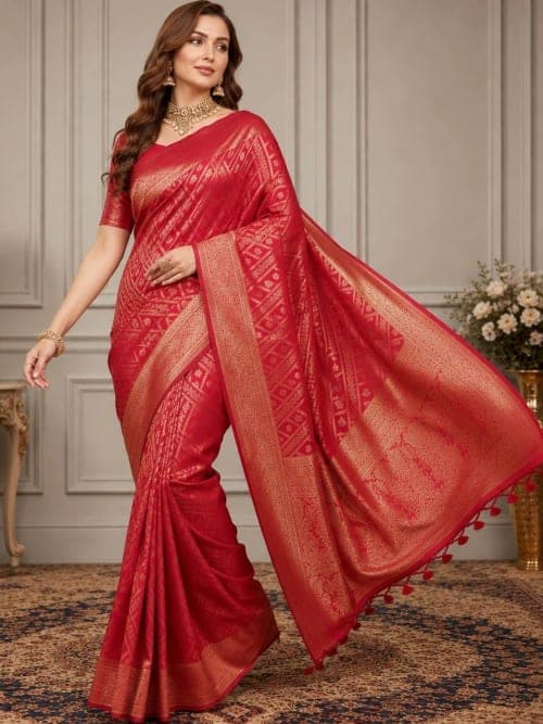 Radiant Red Banarasi Woven Saree with Zari Border