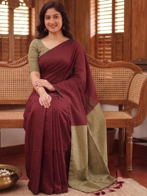 Maroon Banarasi Woven Design Saree with Zari Detail & Border