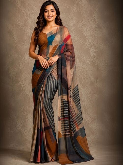 Multicoloured Abstract Print Saree
