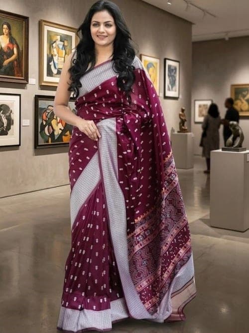 Maroon Banarasi Woven Saree with Zari Detail & Border