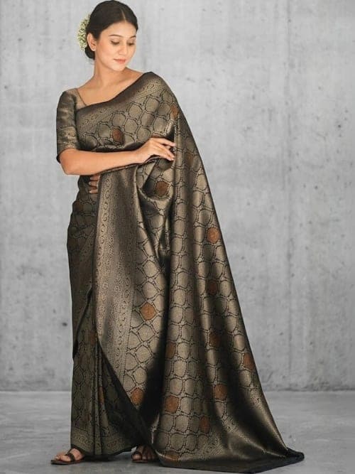 Classic Black Banarasi Woven Saree with Zari Detail & Border