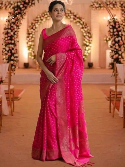 Pink Banarasi Woven Design Saree with Zari Border