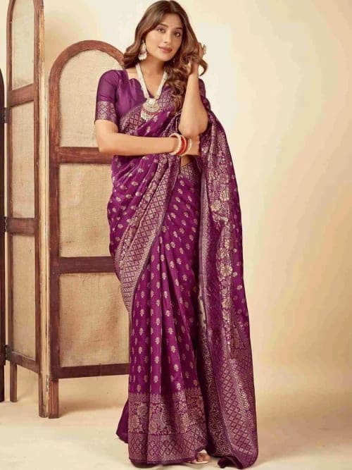 Purple Banarasi Art Silk Woven Saree with Zari Border
