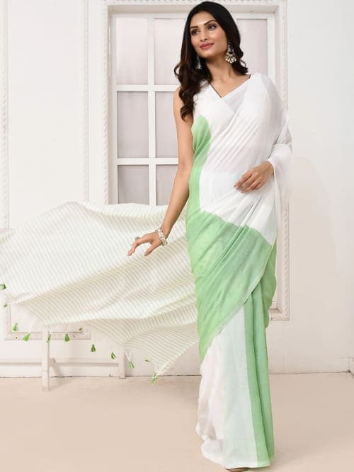 Classic White Striped Saree with Solid Border