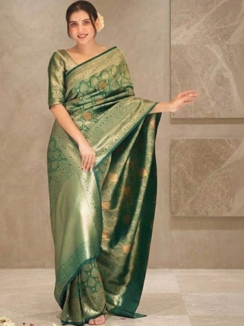 Green Banarasi Woven Design Saree with Zari Border