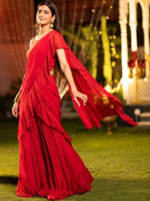 Red Tissue Silk Saree with Subtle Embroidered Details