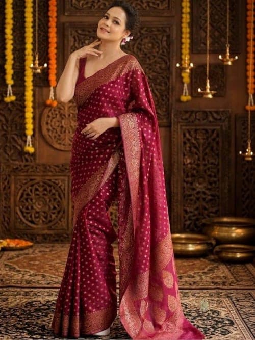 Rich Maroon Banarasi Woven Saree with Zari Border