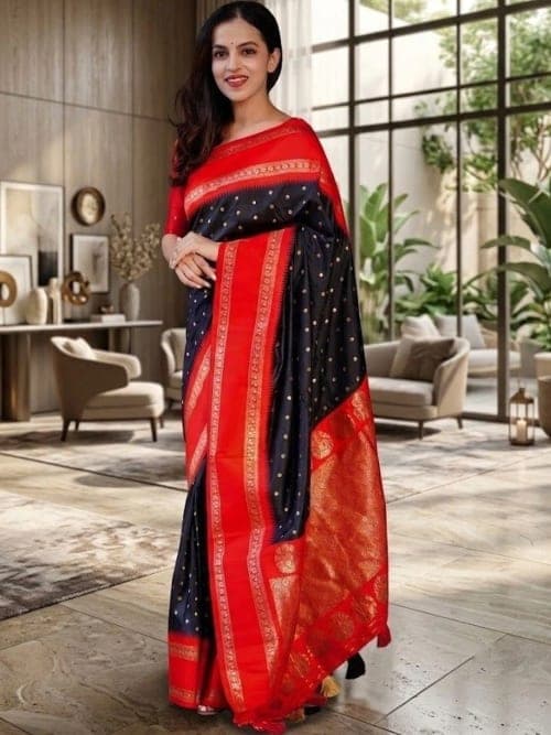 Black Banarasi Woven Design Saree with Zari Border