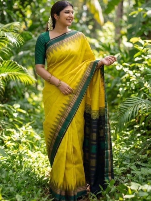 Yellow Banarasi Woven Design Saree with Zari Border