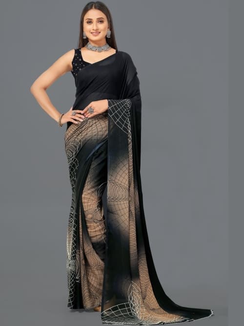 Black Abstract printed saree with printed borde