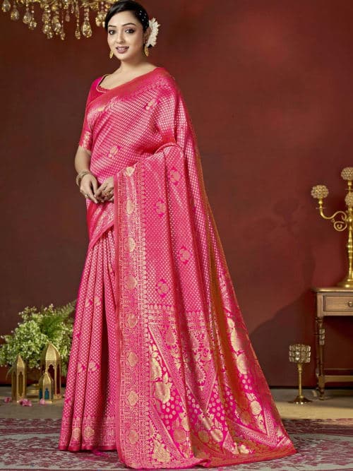 Pink Banarasi Woven Design Saree with Zari Border