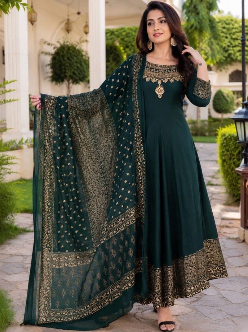 Multicolor Printed Rayon Anarkali Set