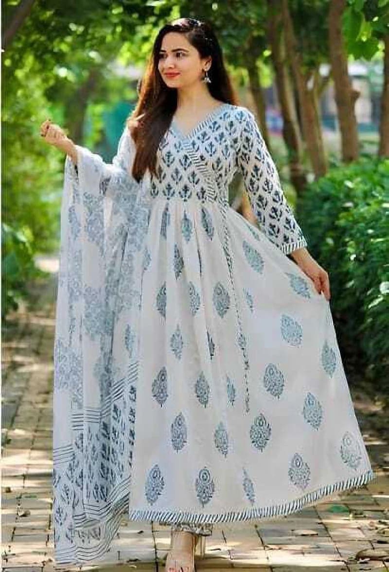 Multicolor Rayon Slub Anarkali Kurti Set