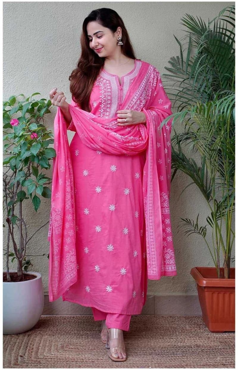 Pink Printed Khadi Cotton A-line Kurta Pant Set