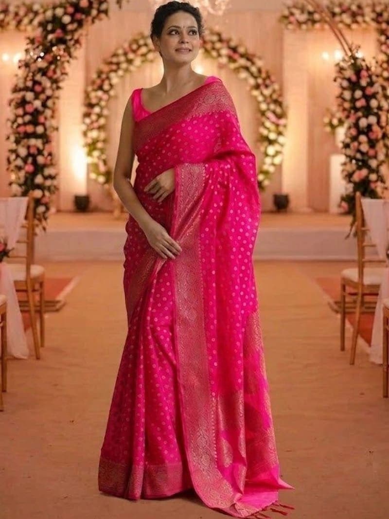 Pink Banarasi Woven Design Saree with Zari Border