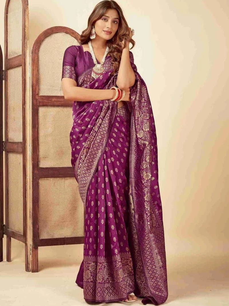 Purple Banarasi Art Silk Woven Saree with Zari Border