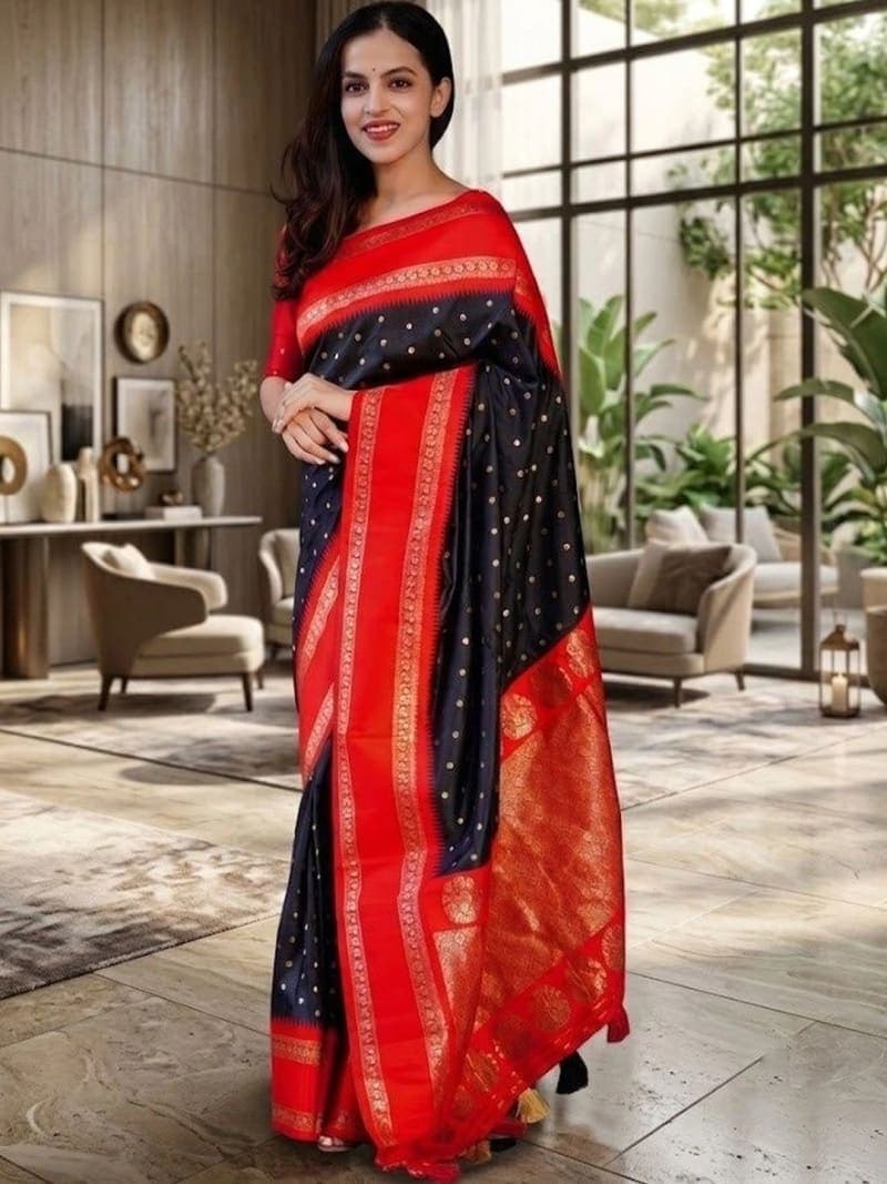 Black Banarasi Woven Design Saree with Zari Border